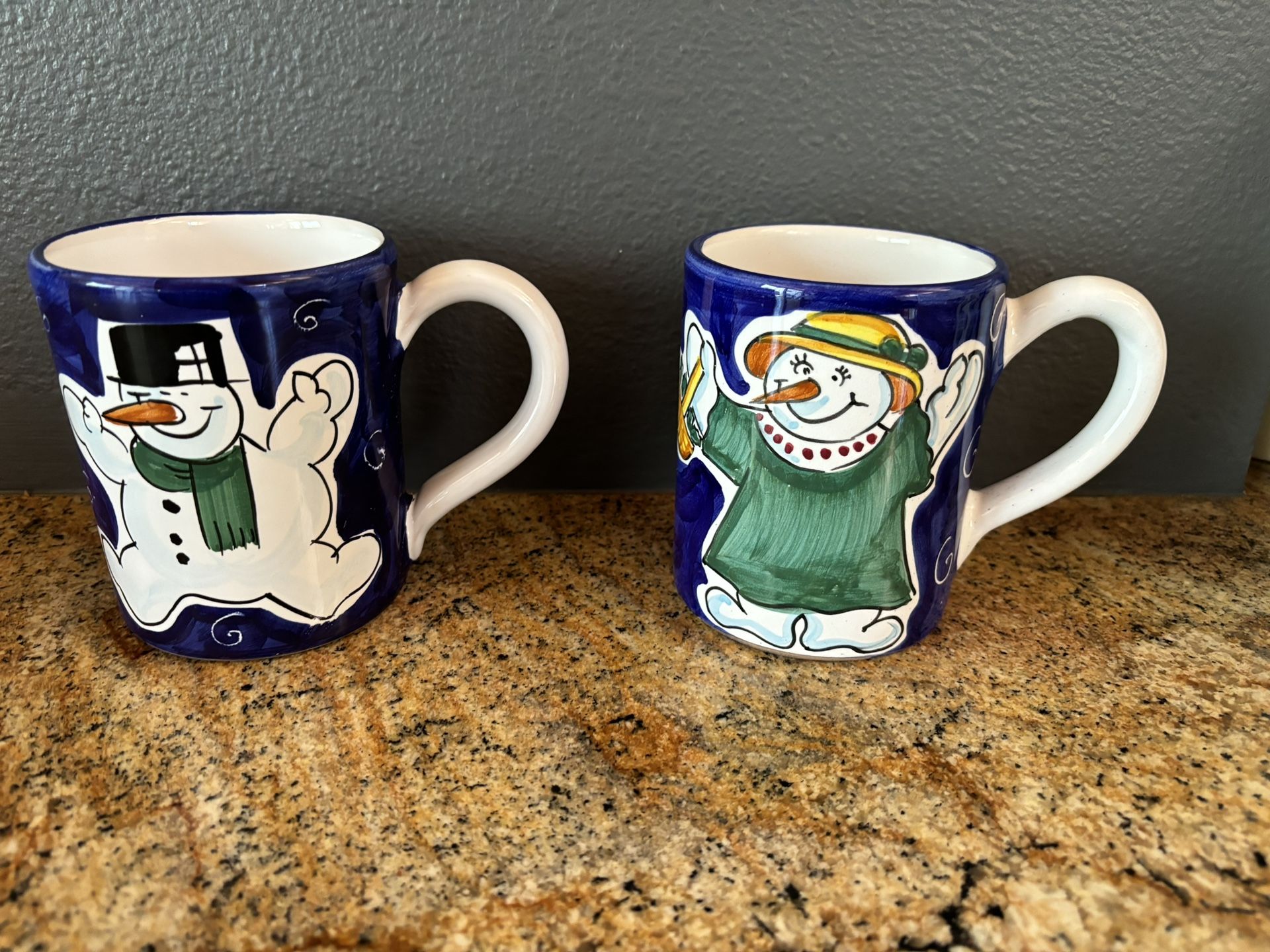 Vintage Collectible Italian Ceramic NWOT Serena Deruta Handpainted Snowman Mugs