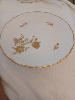 White Porcelain Plate with Gold Floral Design