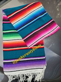 New aqua traditional 5x7 Serape sarape zarape Mexican blanket