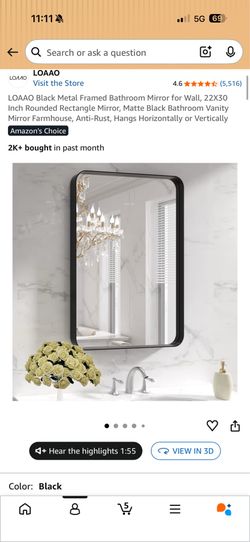 LOAAO 24X30 Inch Black Metal Framed Bathroom Mirror for Wall, Matte Black Bathroom Vanity Mirror Farmhouse, Large Rounded Rectangle Mirror, Anti-Rust,