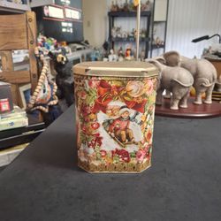 Vintage 90's Collectible Christmas Tin - Old Fashioned Christmas 7"H X 5.5"W X 4"D Shows Minor Wear On Lid