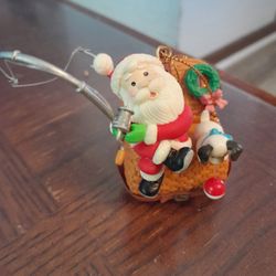 Lustre Fame Ornament 1997 Santa Fishing with Puppy NO BOX