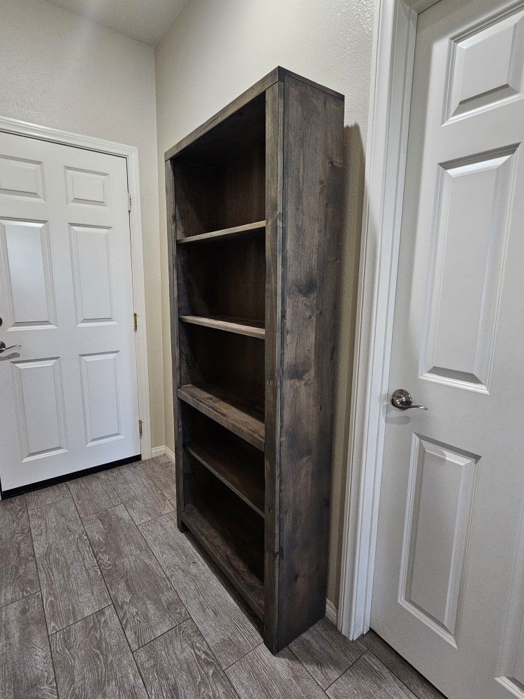 Solid Wood Bookshelf – Rustic Gray Finish