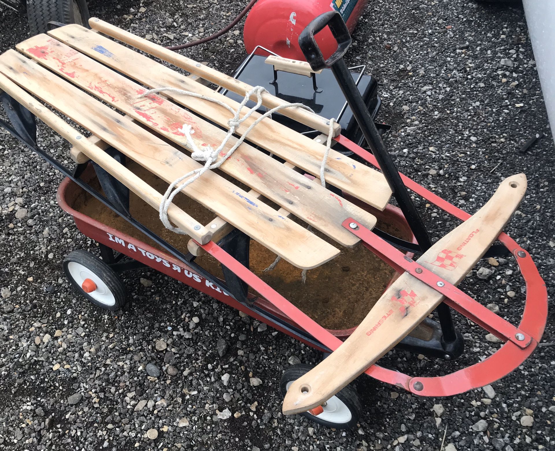Wagon and antique sled