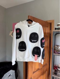 White Graphic Hoodie with Monster Face Patches