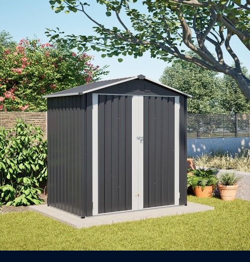 Metal Outdoor Storage Shed 6 x 4 FT Metal Shed with Lockable Door,Waterproof Garden Tool Shed Storage House for Backyard Patio Lawn,Gray
