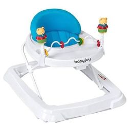 costway bb4914bl Foldable Activity Walker Helper with Adjustable Height, Baby Activity Walker with High Back Padded Seat & Bear Toys (Blue)