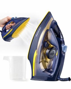 Steam Iron, Atmospheric Steam Blue, Advanced Heat Distribution, 360 Cord, Ergonomic Grip, Powerful Burst (blue-yellow)