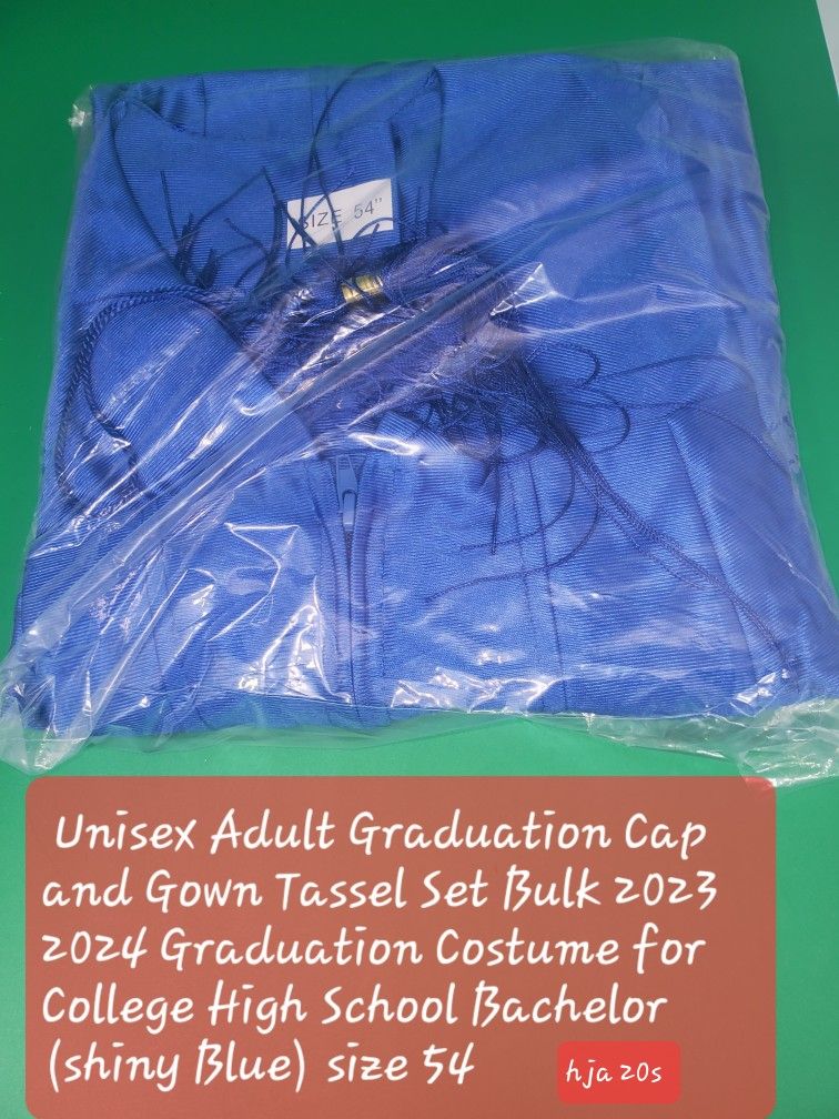  Unisex Adult Graduation Cap and Gown Tassel Set Bulk 2023 2024 Graduation Costume for College High School Bachelor (shiny Blue) size 54