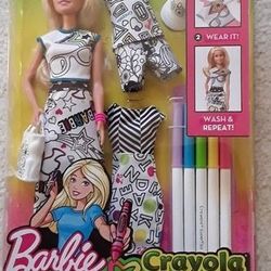 *BRAND NEW* Barbie Crayola Color-In Fashion Doll & Fashions with Barbie Doll, 10+ Pieces