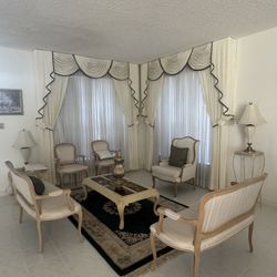 Cheap Furniture With Drapes And Chandeliers 