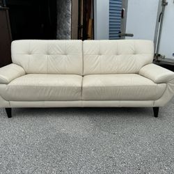 83” Off White Faux Leather Sofa w/Free IKEA Coffee Table 