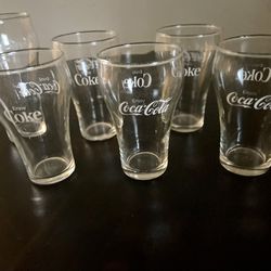 (6) Vintage Coca Cola Coke Clear Glass Drinking Glasses Double Sided