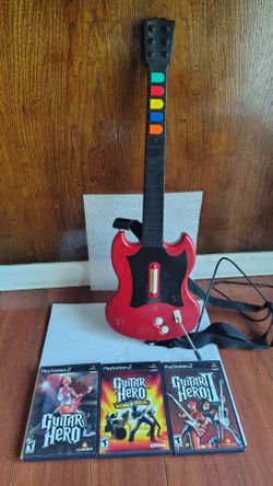 PlayStation 2 guitar hero bundle 3 guitar hero games wired guitar