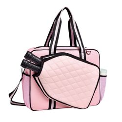 Pink Pickleball Bag with Paddle Case – Large Capacity ToteCrossbody – Fits 2 Paddles