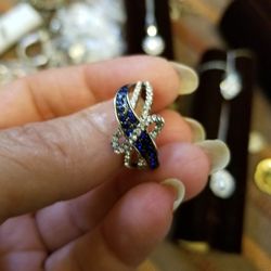 .925 Sterling Silver With Blue And Clear AAA Cz