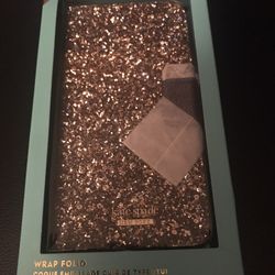 NEW Kate Spade Wrap Folio Gunmetal & GOLD GLITTER Iphone Case For 7/8 Plus