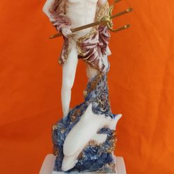 6" Handmade Alabaster Poseidon Sculpture: Greek God of The Sea.(