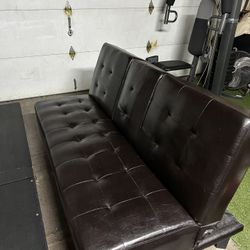 Modern Faux Leather Futon Sofa Bed with Cup Holders
