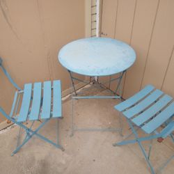 Folding Patio Bistro Set Table+ 2 Chairs Foldable Compact Deck Outdoors Mini, Sky Blue Steel/Aluminum Pool, Camping C