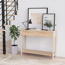 Console Table 2 Drawers Hamilton Rattan Console Table Entry Rustic Sofa for Living Room Entryway Hallway Foyer Modern Wood Decorative