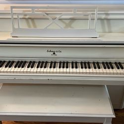 Vintage Off White Upright 40 Inch Piano Sohmer & Co. NY with Bench
