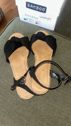 Black Bamboo Bow Sandals (6W)