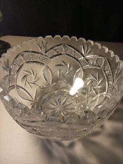 1950 Crystal Serving Bowl Candy Dish Sawtooth Rim Stardust Pattern 