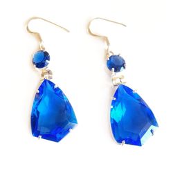 Sterling silver plated simulated blue sapphire dangle statement earrings New
