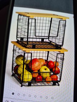 Set of 2 Stackable wire Storage Baskets with wood Lids 🪵