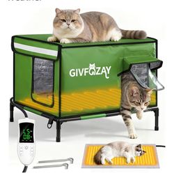 Heated Cat House for Outside Use 900D Oxford Cloth, Outside Cat House Weatherproof with Remote Control Heated Pad, Insulated Cat Houses with Removable