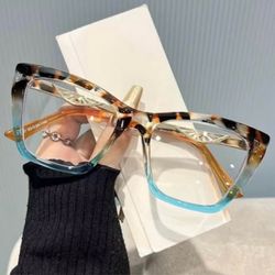 New! Turquoise & Tortoiseshell Glasses w Gold Accents Clear Lenses