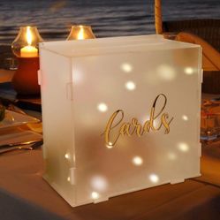 OurWarm Frosted Acrylic Wedding Card Box with String Light, Large Gift Card Box for Wedding Reception