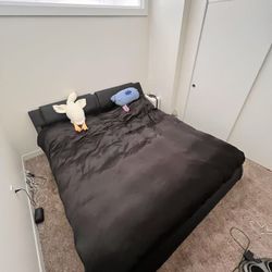 Modern King-Size Platform Bed Frame – Black Faux Leather