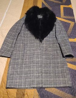 Missguided Plaid Coat with Faux Fur Collar, Size US 6