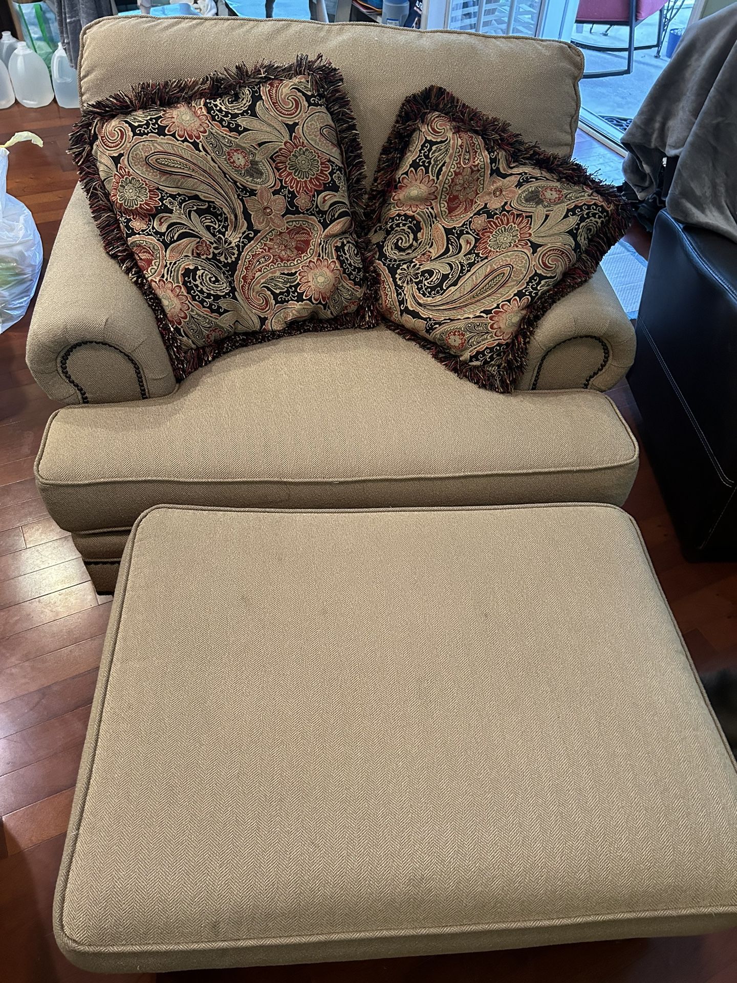 Couch, Chair, and Ottoman