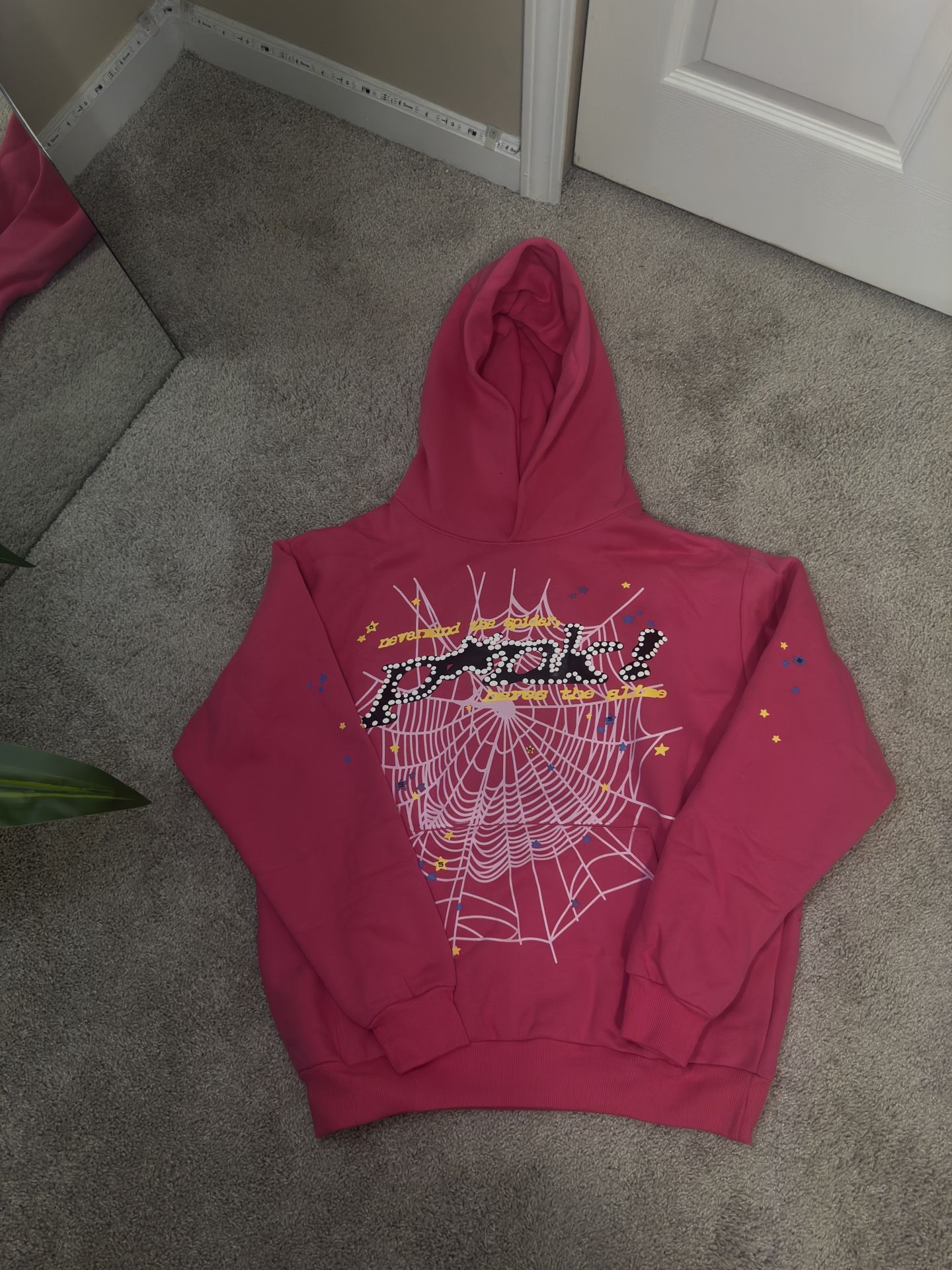 Pink multicolor Sp5der hoodie  