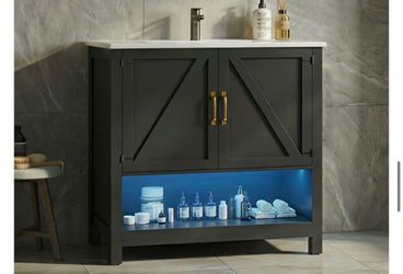 30" Bathroom Vanity with Sink, Black Freestanding Vanity for Small Bathrooms, Washbasin not included