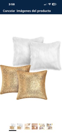 4 Pcs Sequin And Fluffy Pillows Covers,gold And White