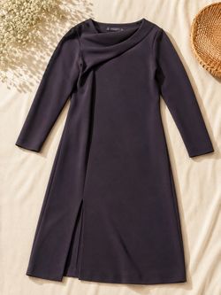 Zara Woman Navy Draped Neck Midi Dress