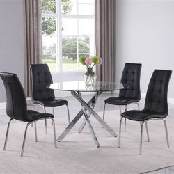 ✅️✅️5 Piece Round Table Dining Set in Clear, Chrome & Black Finish✅️