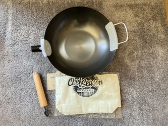 Chefseason carbon steel wok 12.6" Flat Bottom Large Pre-seasoned & Coatless Chinese Wok fits Electri