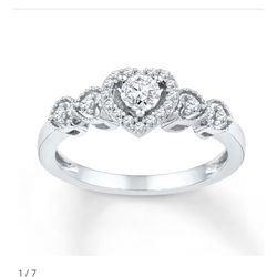 Diamond Heart Halo Promise Ring 1/5 ct tw Sterling Silver
