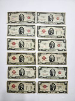 1928 , 1953 Two Dollars Red Seal Banknotes / Antique Bills U.S Currency Notes