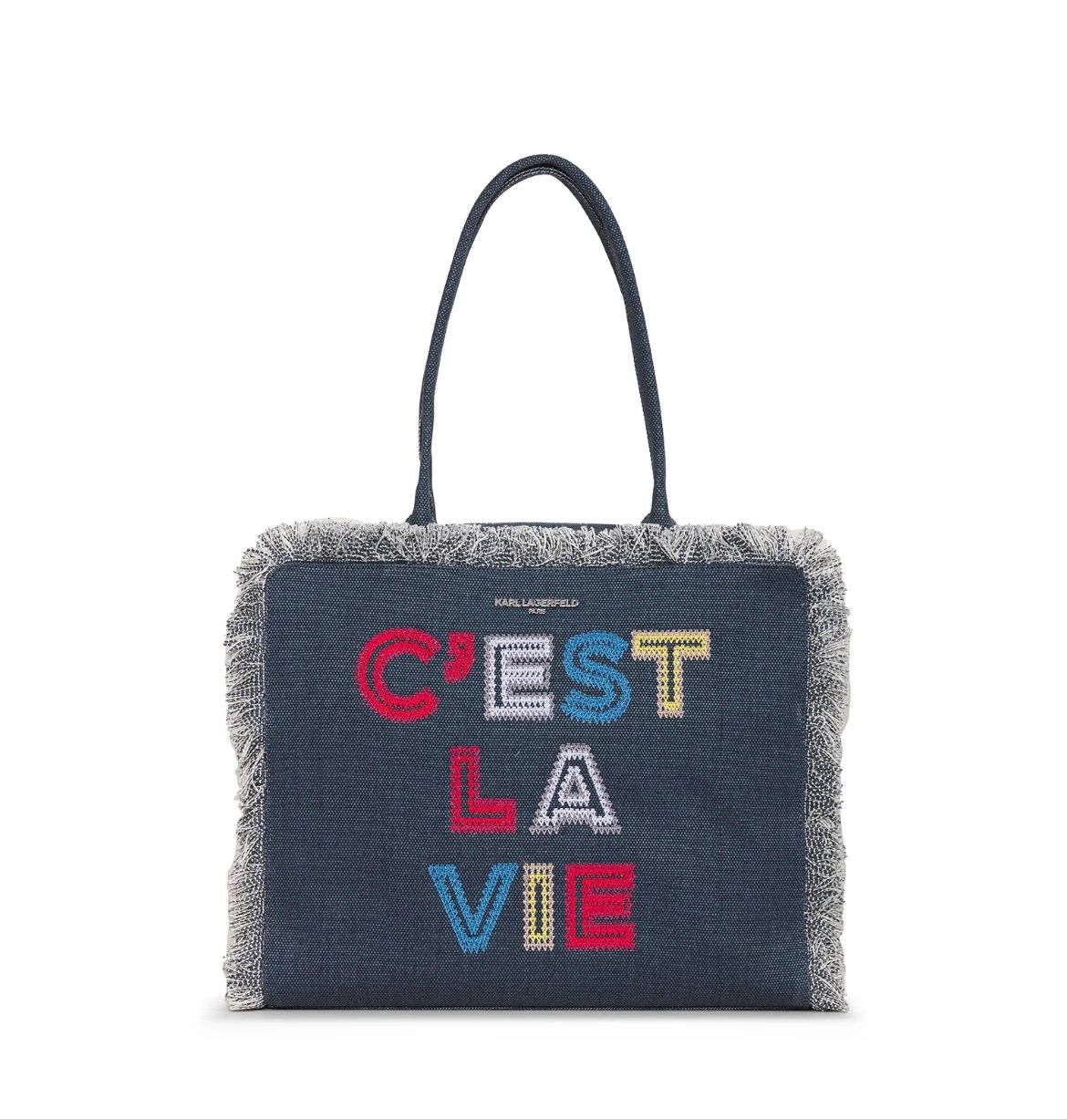 Karl Lagerfeld Paris MARGOT FRINGE ZIP CANVAS TOTE