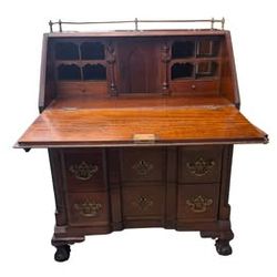 Antique Victorian Walnut Secretary Desk by W.T. Lanthier, Drop Front Writing Desk with Brass
