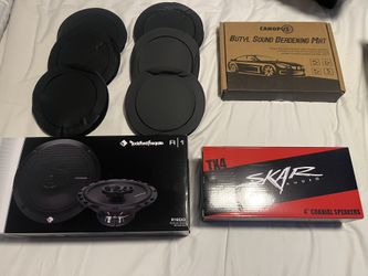 Rockford Fosgate Prime R165X3 6.5" 3-Way + Skar Audio TX4 4" 120W 2-Way Elite Car Speakers + Sound Deadening Kit