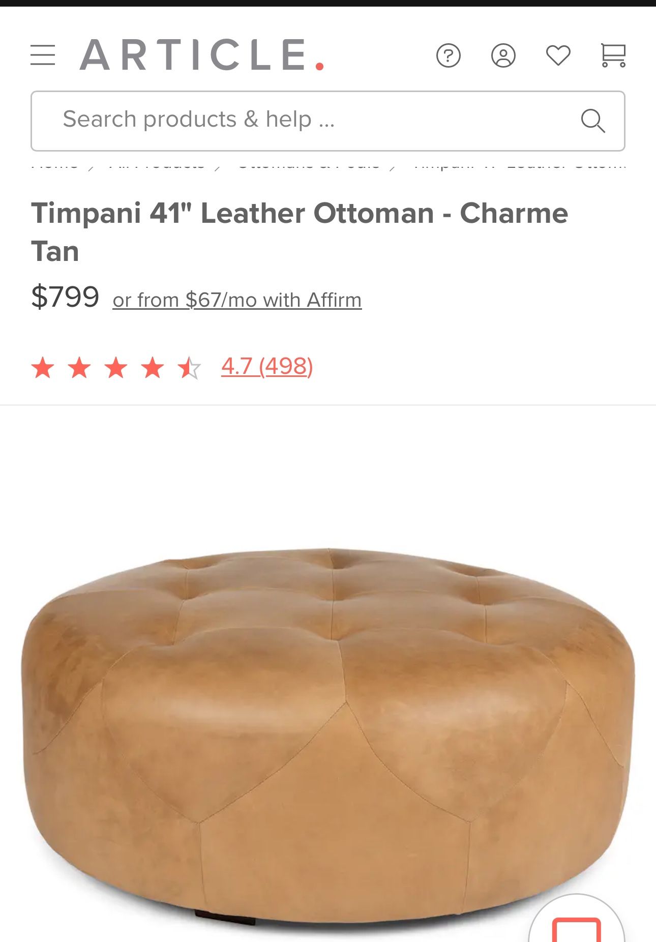 Article Leather Tan Ottoman