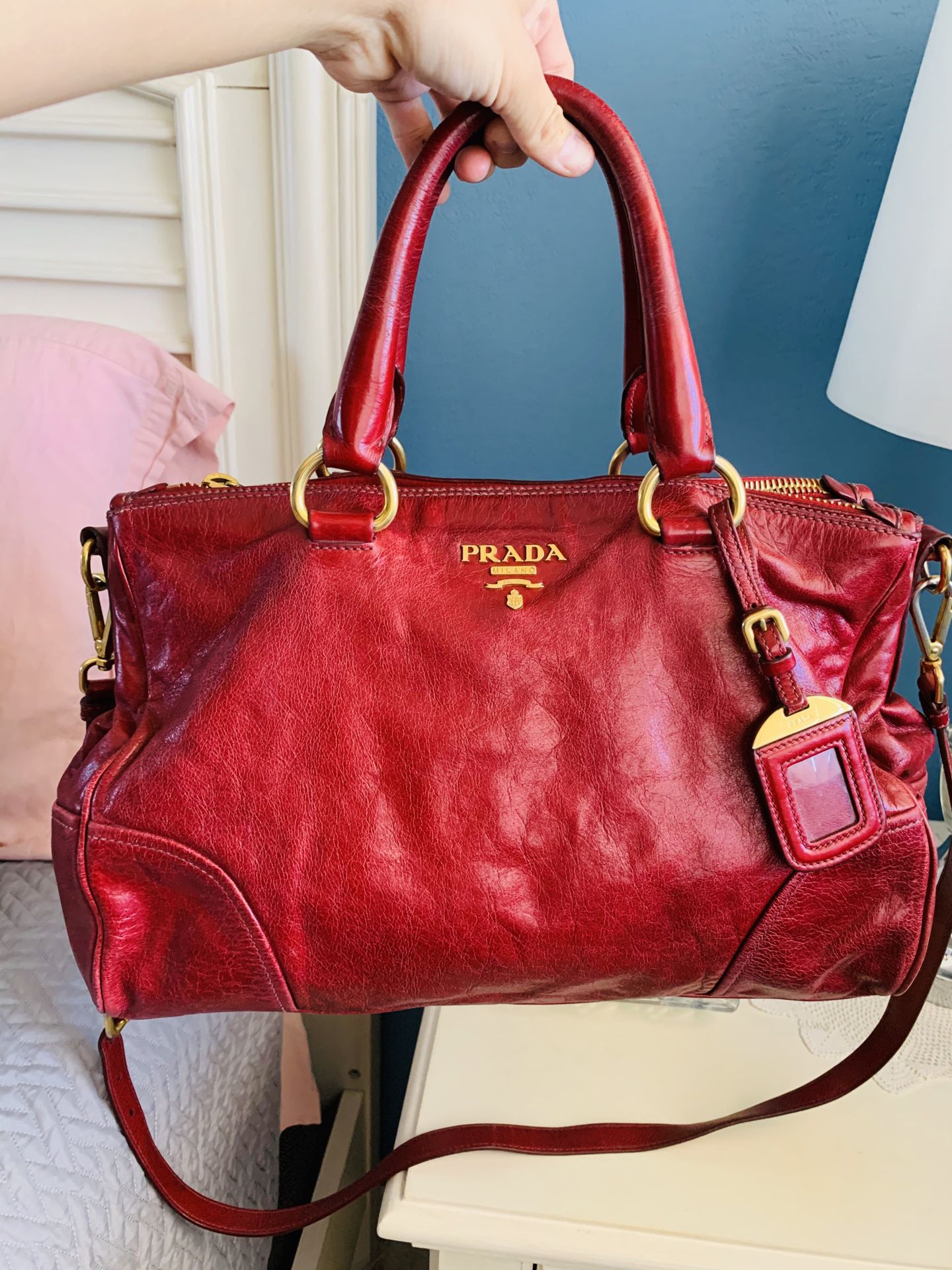 🌸PRADA Rubino Vitello Shine Shopping Tote Bag