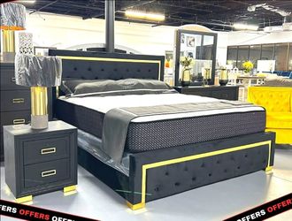 Pepee Black Bedroom Furniture Set Queen size bed King Size Bed Frame dresser mirror nightstand chest mattress box spring Only $39 down payment 👉 Plea